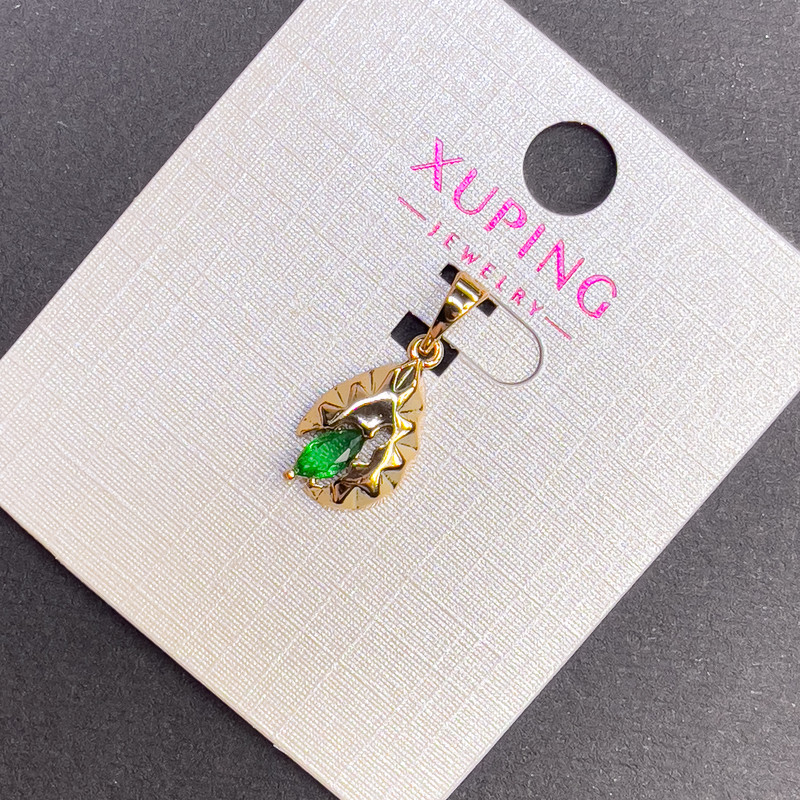 Xuping Pendant with Green Crystal, diameter 8mm+/-, length 20mm+/- 18K gold plating