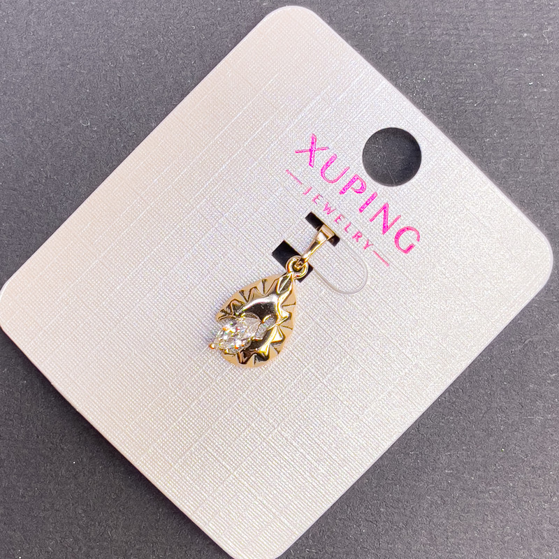 Xuping Pendant with White Crystal, Diameter 8mm +/-, Length 20mm +/- 18K Gold Plated