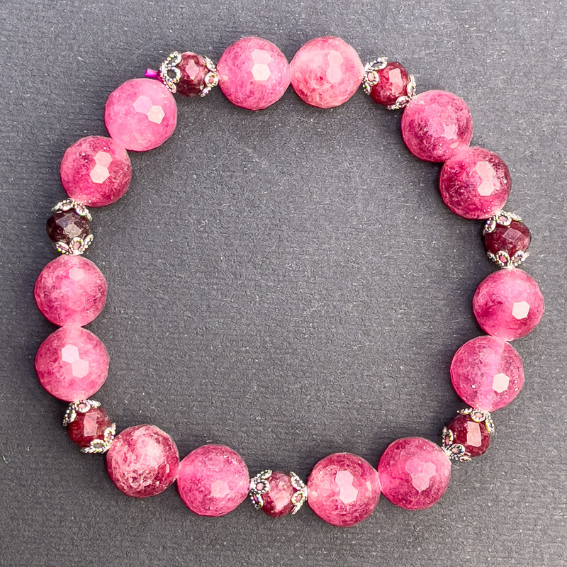 Tourmaline Faceted Bead Bracelet, diameter 10mm+/-, diameter 6mm+/-, length 18cm+/- stretch