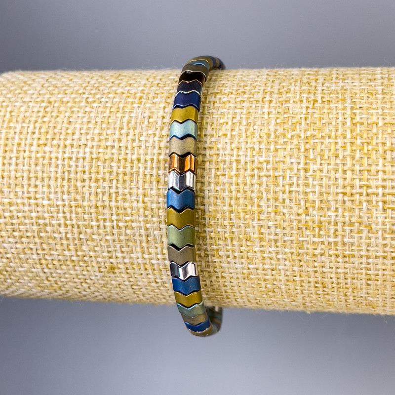 Bracelet, Hematite, snake chain, diameter 5x3mm, length 18cm, stretch