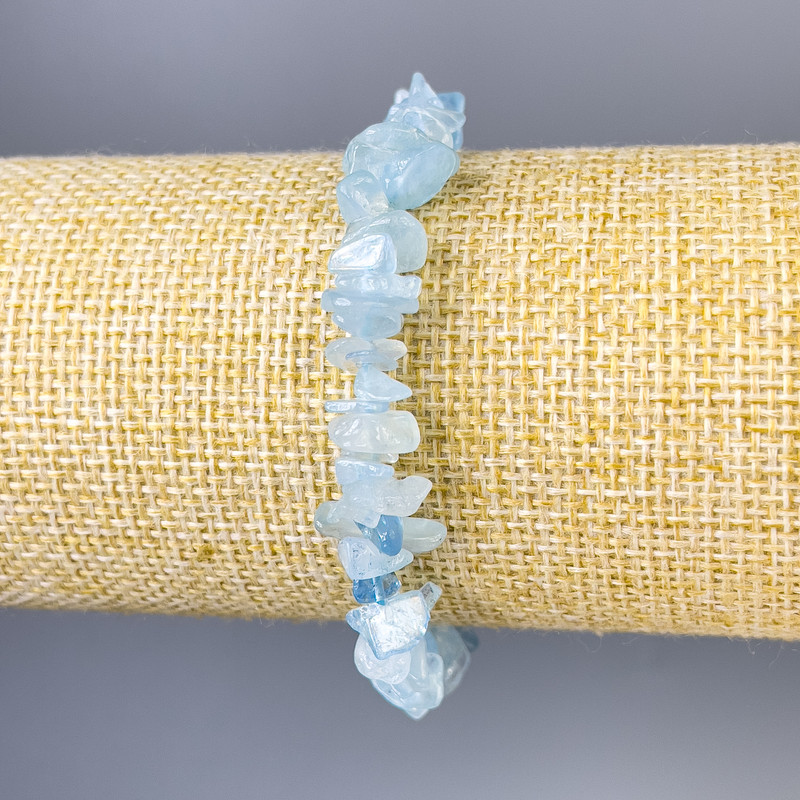 Aquamarine Bead Bracelet, 8×3 mm, stretchy, 18 cm