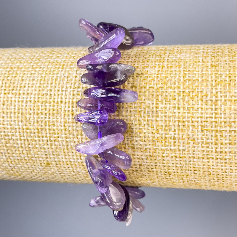Amethyst Chip Bracelet, chip size 18x6mm+/-, chip size 11x3mm+/-, length 18cm+/- stretch