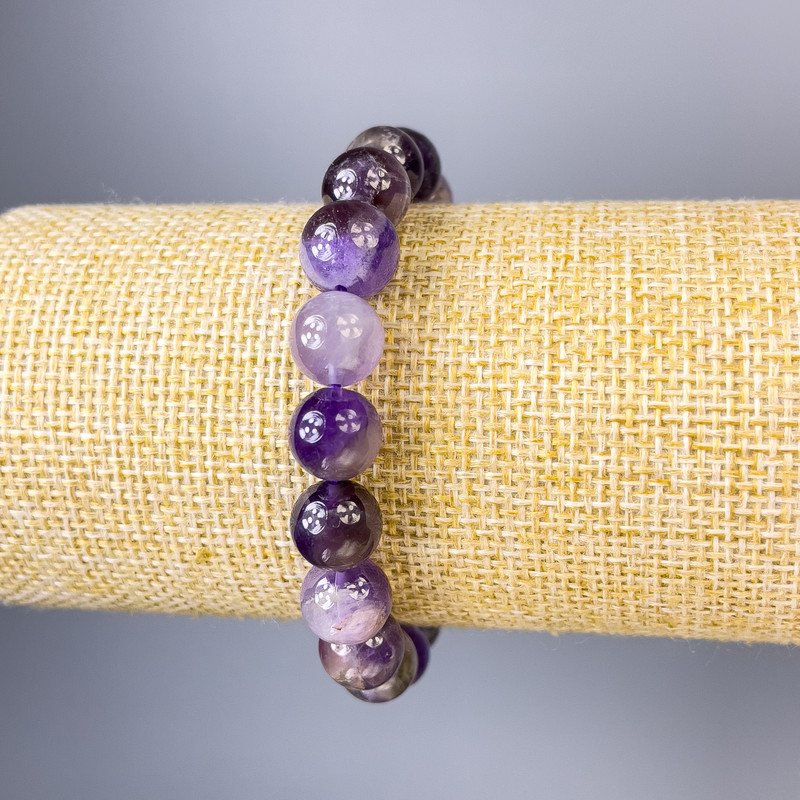 Amethyst Bracelet, Smooth Round Bead, diameter 10mm+/-, length 18cm+/- stretch