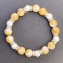 Mother-of-Pearl Bracelet, diameter 10mm+/-, and Agate, diameter 8mm+/-, with metal inserts, length 18cm+/- stretch