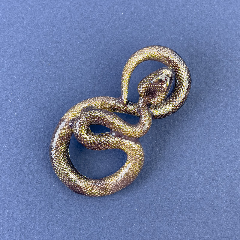 Snake Brooch, Bronze Colour, Enamel, Gold-Tone Metal, 52x29mm+