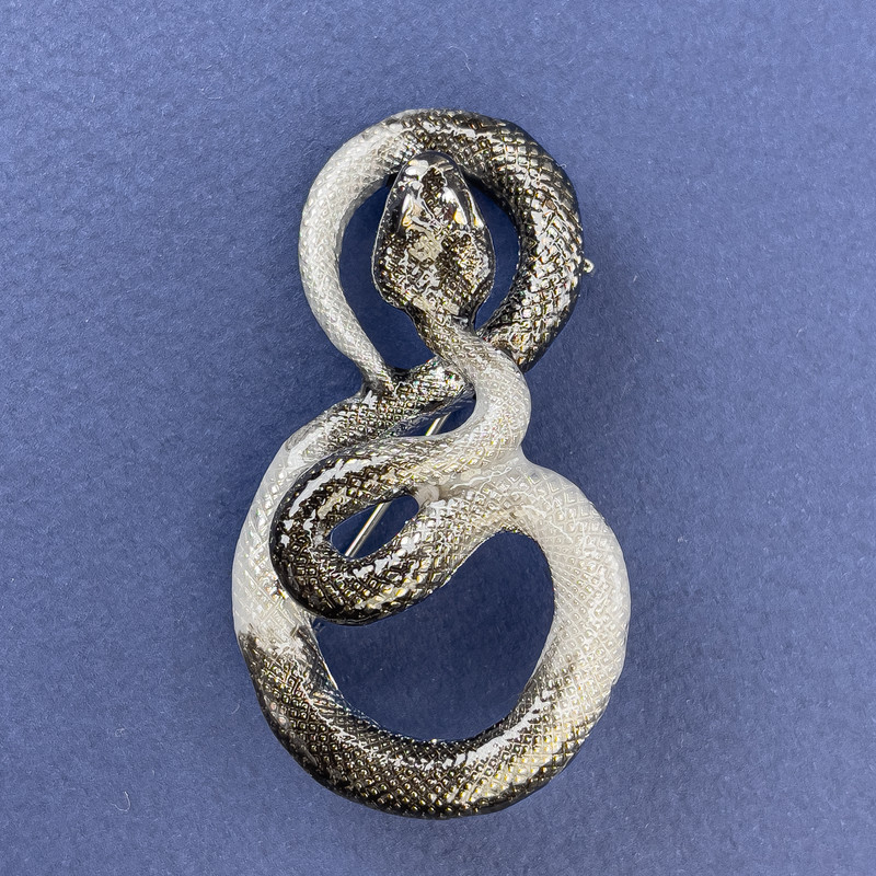 Snake Brooch Grey Enamel Silver-Tone Metal 52x29mm+