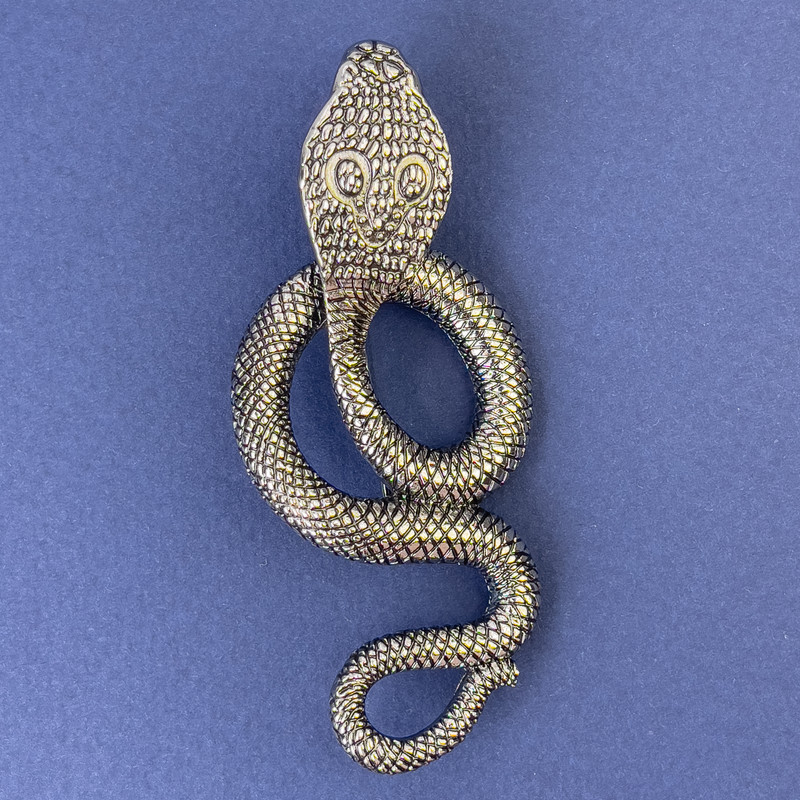 Brooch Pendant Snake Grey Cobra Silver-Tone Metal 77x33mm+