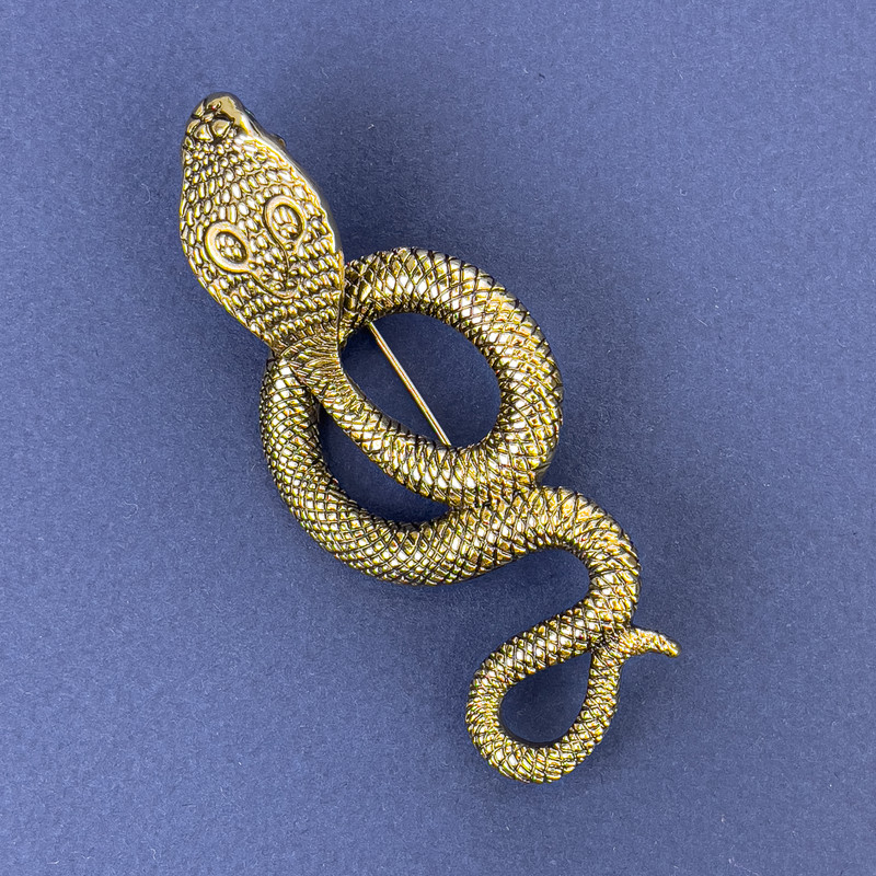 Brooch Pendant Snake Cobra Gold-Tone Metal 77x33mm+