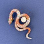 Snake Brooch Orange Enamel with Rainbow Rhinestones and a Pearl Silver-Tone Metal 46x25mm +