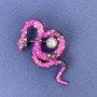 Snake Brooch Pink Enamel with Rainbow Rhinestones and a Pearl Silver-Tone Metal 46x25mm +