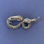 Snake Brooch Pendant, Grey with Grey Rhinestones, Silver-tone Metal, 44x20mm +