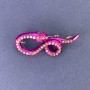 Snake Brooch Pendant, Pink Enamel with Rainbow Rhinestones, Silver-Tone Metal, 44x20mm +