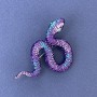 Snake Brooch Pendant, Purple-Blue Enamel with Blue Rhinestones, Silver-Tone Metal, 53x32mm +