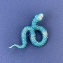Snake Brooch Pendant, Blue Enamel with Blue Rhinestones, Silver-Tone Metal, 53x32mm +
