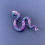 Snake Brooch Pendant Purple-Blue Enamel with Light Blue Rhinestones Silver-Tone Metal 30x55mm +