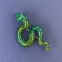 Elegant Snake Brooch Pendant Green Enamel with Green Rhinestones Golden Metal 30x55mm +