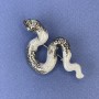 Snake Brooch Pendant Grey Enamel with Light Blue Rhinestones Silver-Tone Metal 30x55mm +
