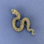 Snake Brooch Pendant, Bronze Colour with Green Rhinestones, Gold-Tone Metal, 30x55mm +
