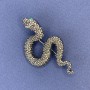 Snake Brooch Pendant with Green Rhinestones, Silver-Tone Metal, 30x55mm +
