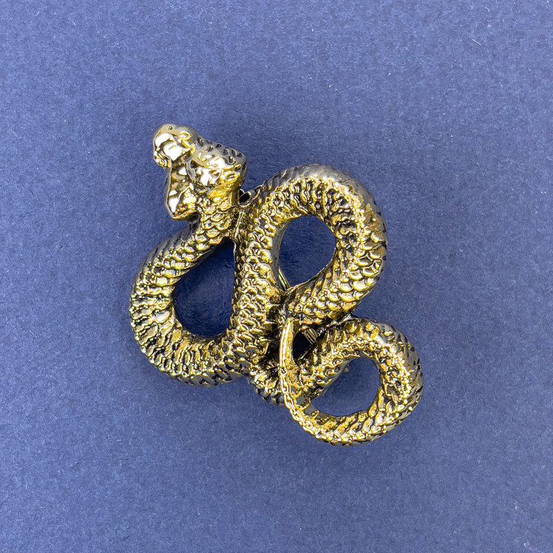 Snake Brooch Pendant, Gold-Tone Metal, 40x31mm +