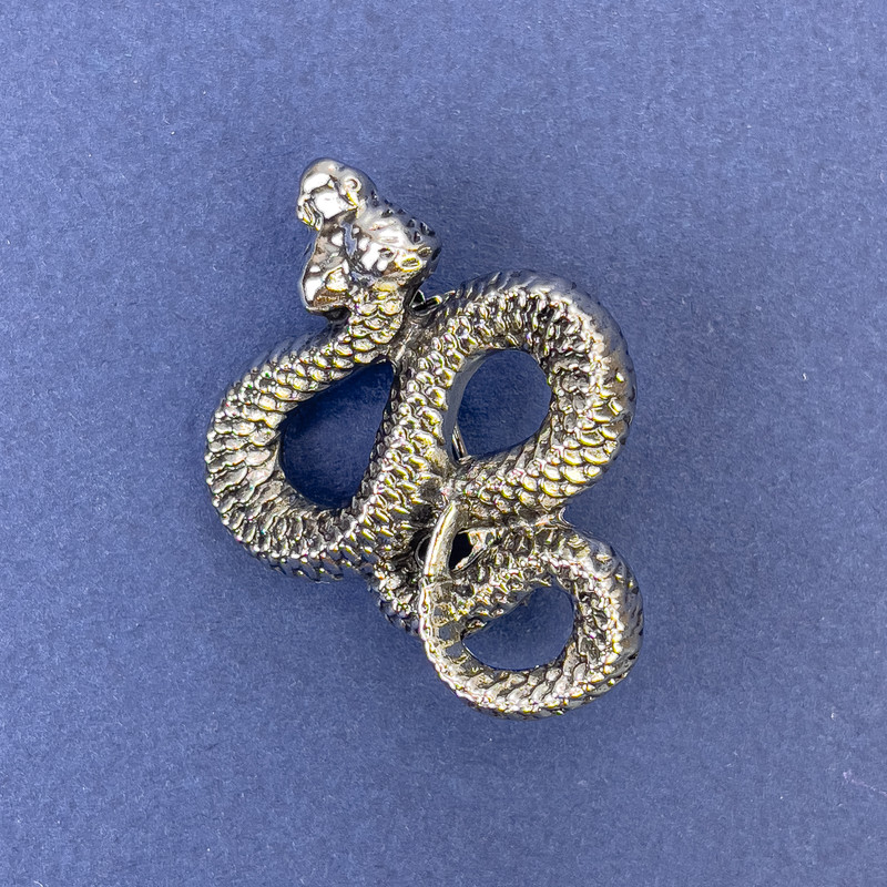 Snake Brooch Pendant, Silver-Tone Metal, 40x31mm +