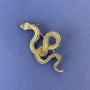Snake Pendant Brooch, Bronze Glossy with Green Rhinestones, Golden Metal, 30x55mm+