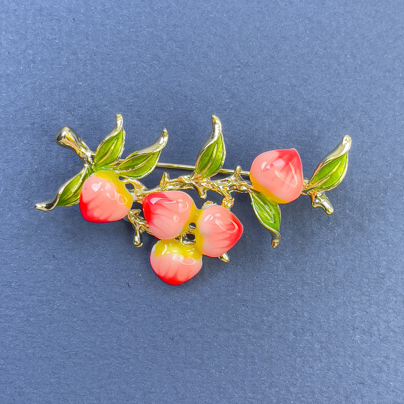 Exotic Fruit Brooch, Colourful Enamel, Gold-Tone Metal, 28x45mm+