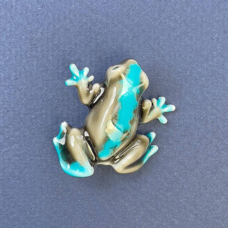 Frog Brooch, Grey and Blue Colour, Silver-Tone Metal, 27x30mm+