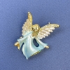 Angel Brooch, White & Blue Rhinestones, Blue & White, Gold-Tone Metal, 31×43mm+