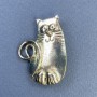 Cat Brooch Pendant, glossy silver-tone metal, 28x37mm+