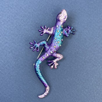 Brooch Lizard Blue-Purple Colour Iridescent Rhinestones 29x74mm+