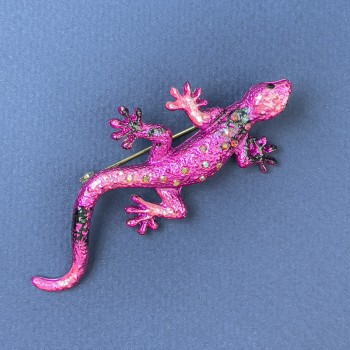 Brooch Lizard Pink Colour Iridescent Rhinestones 29x74mm+