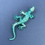 Lizard Brooch, blue with rainbow rhinestones, 29x74mm+