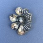 Flower Brooch with Black Pearl, Silver-tone Metal, 31x39mm+