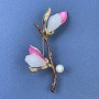 Branch with Flower and Pearl Brooch, Pink and Brown Gold-tone Metal 48x59mm+