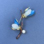 Branch with Flower and Pearl Brooch, Blue and Brown Gold-tone Metal 48x59mm+