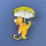 Mouse Brooch, red rhinestones, yellow orange white enamel, gold-tone metal, 29x40mm+