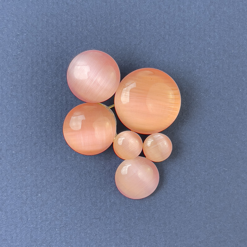Accent Brooch Pendant Pink Cat's Eye Gold-Tone Metal 33x43mm+