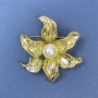 Flower Brooch Pendant with Pearl, gold-tone metal, diameter 45mm+