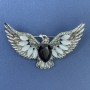 Brooch Pendant Eagle with Cat's Eye and Black Crystal Silver-Tone Metal 44x73mm+