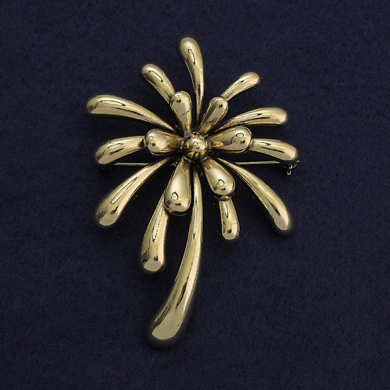 Chrysanthemum Flower Brooch, Gold-tone Metal 55x81mm+