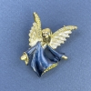 Angel Brooch, White and Blue Rhinestones, Blue and White Colour, Gold-Tone Metal, 31x43mm+