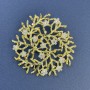 Branch Pendant Brooch with White Flowers and Rhinestones, Gold-tone Metal, Diameter 60mm+