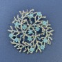 Branch Pendant Brooch with Light Blue Flowers and Rhinestones, Silver-tone Metal, Diameter 60mm+