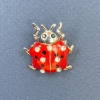 Ladybird Brooch with White Rhinestones, Red Silver-tone Metal, Diameter 22mm+-, Length 23mm+
