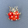 Ladybird Brooch with White Rhinestones, Red Silver-tone Metal, Diameter 22mm+-, Length 23mm+