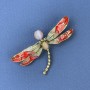 Dragonfly Brooch Pink Cat's Eye Enamel Gold-Tone Metal, Diameter 61mm+-, Length 40mm+