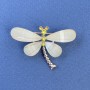 Brooch Dragonfly Yellow and White Rhinestones Beige Gold-Tone Metal, Diameter 40mm+/-, Length 30mm+