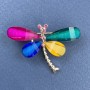Dragonfly Brooch, White & Pink Rhinestones, Multicoloured, Gold-Tone Metal, Diameter 40mm+/-, Length 30mm+