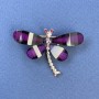 Brooch Dragonfly White and Pink Rhinestones Purple Colour Gold-Tone Metal, Diameter 40mm+-, Length 30mm+